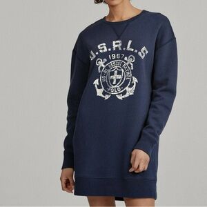Polo Ralph Lauren Printed Fleece Sweater Dress Navy Size Small